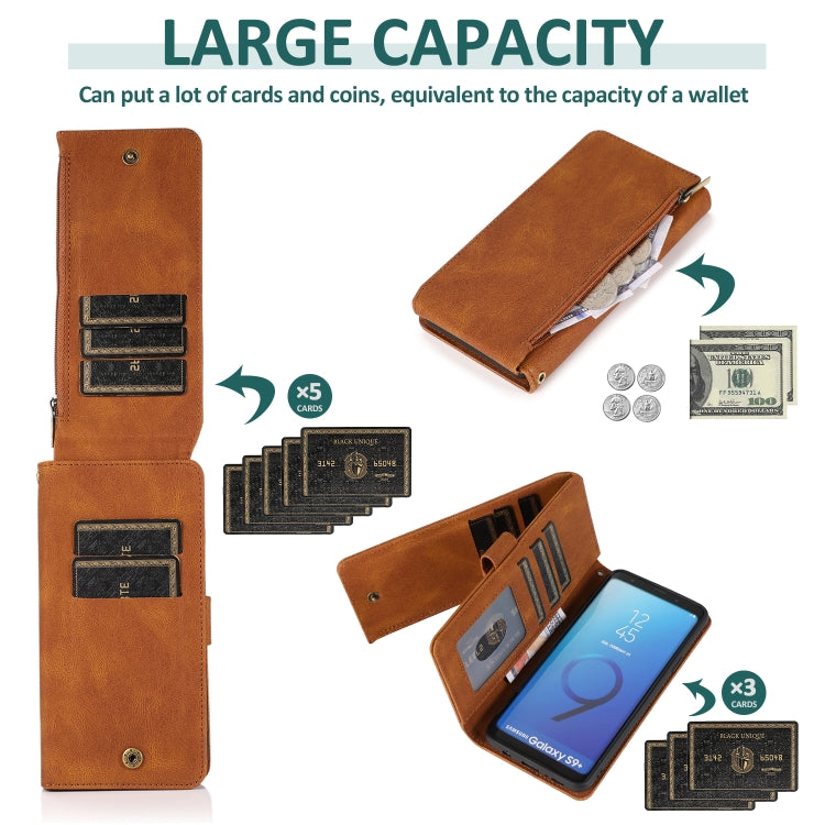 For Samsung Galaxy S9+ Skin-feel Crazy Horse Texture Zipper Wallet Bag Horizontal Flip Leather Case with Holder & Card Slots & Wallet & Lanyard
