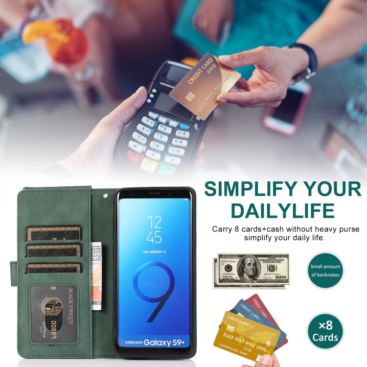 For Samsung Galaxy S9+ Skin-feel Crazy Horse Texture Zipper Wallet Bag Horizontal Flip Leather Case with Holder & Card Slots & Wallet & Lanyard