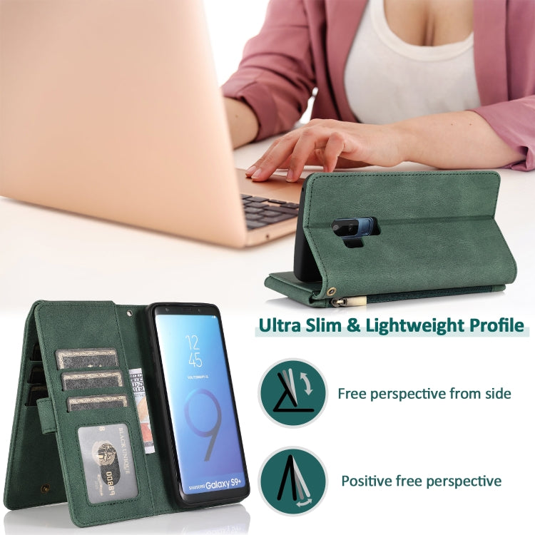 For Samsung Galaxy S9+ Skin-feel Crazy Horse Texture Zipper Wallet Bag Horizontal Flip Leather Case with Holder & Card Slots & Wallet & Lanyard