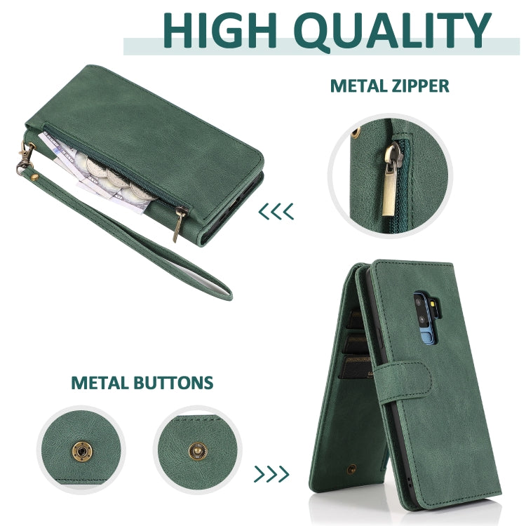 For Samsung Galaxy S9+ Skin-feel Crazy Horse Texture Zipper Wallet Bag Horizontal Flip Leather Case with Holder & Card Slots & Wallet & Lanyard