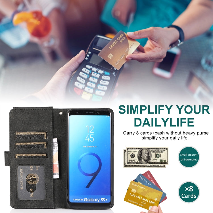 For Samsung Galaxy S9+ Skin-feel Crazy Horse Texture Zipper Wallet Bag Horizontal Flip Leather Case with Holder & Card Slots & Wallet & Lanyard