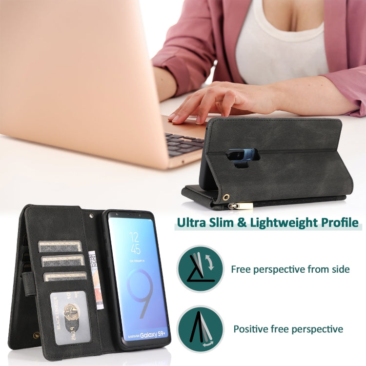 For Samsung Galaxy S9+ Skin-feel Crazy Horse Texture Zipper Wallet Bag Horizontal Flip Leather Case with Holder & Card Slots & Wallet & Lanyard
