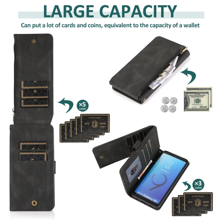 For Samsung Galaxy S9+ Skin-feel Crazy Horse Texture Zipper Wallet Bag Horizontal Flip Leather Case with Holder & Card Slots & Wallet & Lanyard