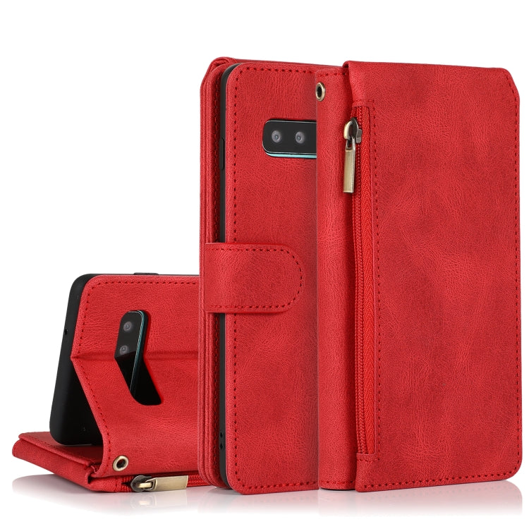 For Samsung Galaxy S10 Skin-feel Crazy Horse Texture Zipper Wallet Bag Horizontal Flip Leather Case with Holder & Card Slots & Wallet & Lanyard