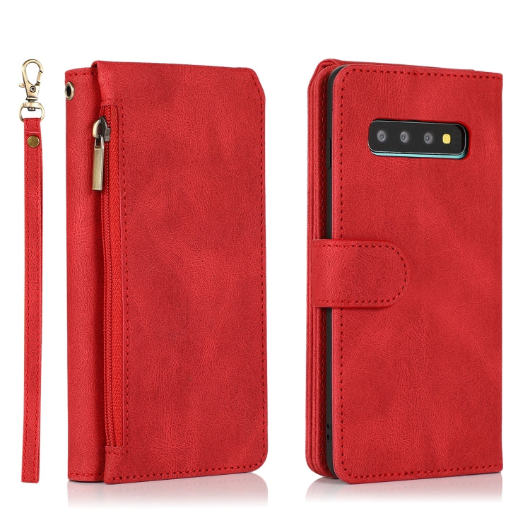 For Samsung Galaxy S10 Skin-feel Crazy Horse Texture Zipper Wallet Bag Horizontal Flip Leather Case with Holder & Card Slots & Wallet & Lanyard