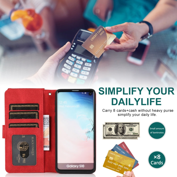 For Samsung Galaxy S10 Skin-feel Crazy Horse Texture Zipper Wallet Bag Horizontal Flip Leather Case with Holder & Card Slots & Wallet & Lanyard
