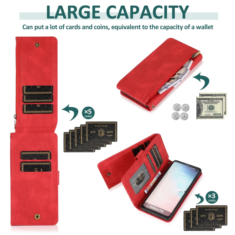 For Samsung Galaxy S10 Skin-feel Crazy Horse Texture Zipper Wallet Bag Horizontal Flip Leather Case with Holder & Card Slots & Wallet & Lanyard