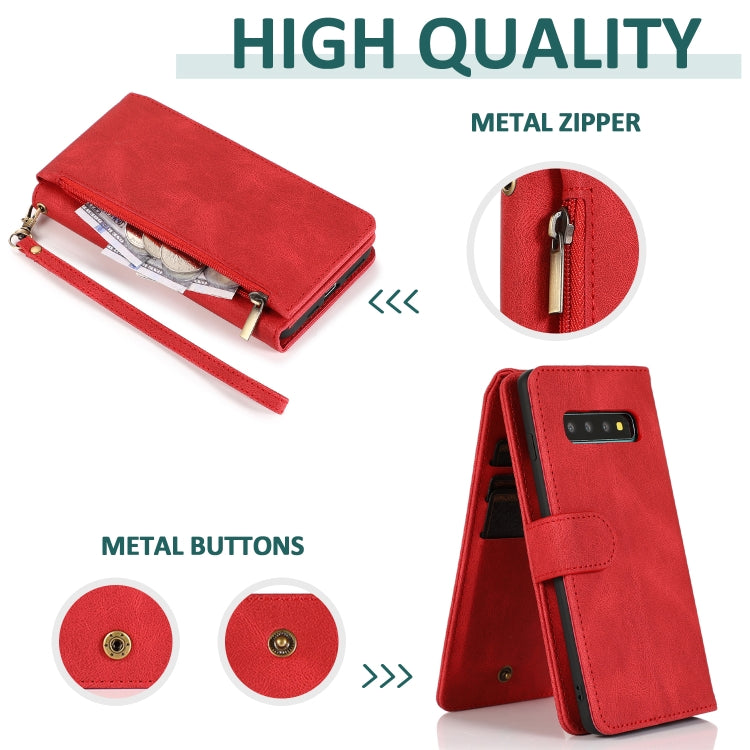 For Samsung Galaxy S10 Skin-feel Crazy Horse Texture Zipper Wallet Bag Horizontal Flip Leather Case with Holder & Card Slots & Wallet & Lanyard