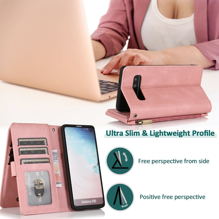 For Samsung Galaxy S10 Skin-feel Crazy Horse Texture Zipper Wallet Bag Horizontal Flip Leather Case with Holder & Card Slots & Wallet & Lanyard