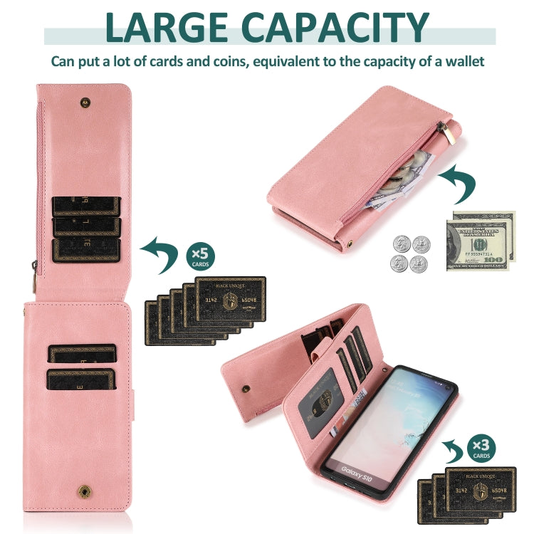 For Samsung Galaxy S10 Skin-feel Crazy Horse Texture Zipper Wallet Bag Horizontal Flip Leather Case with Holder & Card Slots & Wallet & Lanyard