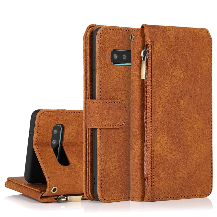 For Samsung Galaxy S10 Skin-feel Crazy Horse Texture Zipper Wallet Bag Horizontal Flip Leather Case with Holder & Card Slots & Wallet & Lanyard