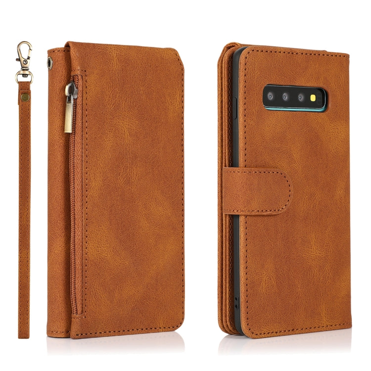 For Samsung Galaxy S10 Skin-feel Crazy Horse Texture Zipper Wallet Bag Horizontal Flip Leather Case with Holder & Card Slots & Wallet & Lanyard