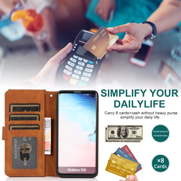 For Samsung Galaxy S10 Skin-feel Crazy Horse Texture Zipper Wallet Bag Horizontal Flip Leather Case with Holder & Card Slots & Wallet & Lanyard