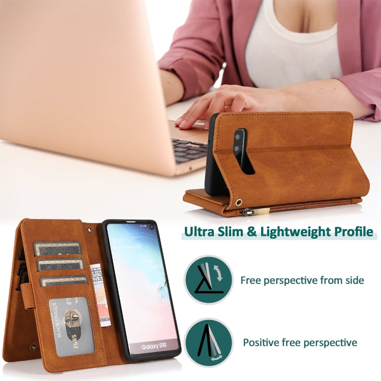 For Samsung Galaxy S10 Skin-feel Crazy Horse Texture Zipper Wallet Bag Horizontal Flip Leather Case with Holder & Card Slots & Wallet & Lanyard