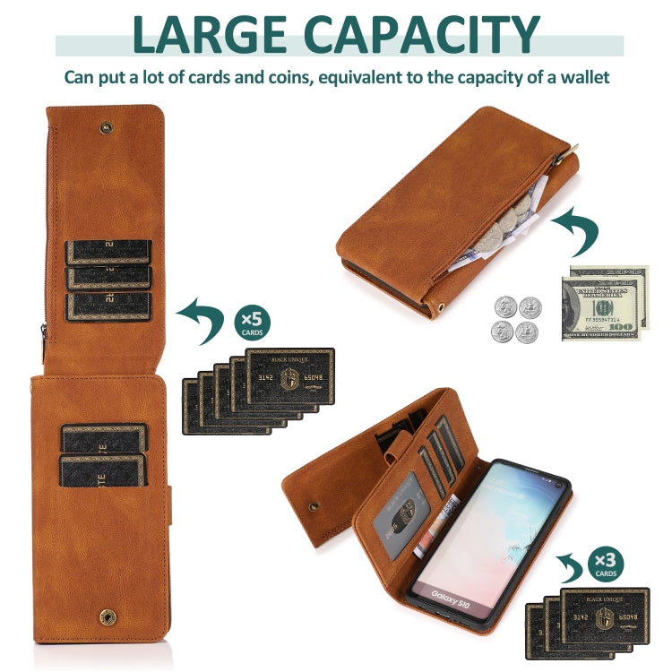 For Samsung Galaxy S10 Skin-feel Crazy Horse Texture Zipper Wallet Bag Horizontal Flip Leather Case with Holder & Card Slots & Wallet & Lanyard
