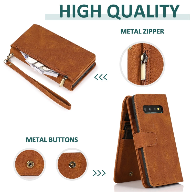 For Samsung Galaxy S10 Skin-feel Crazy Horse Texture Zipper Wallet Bag Horizontal Flip Leather Case with Holder & Card Slots & Wallet & Lanyard