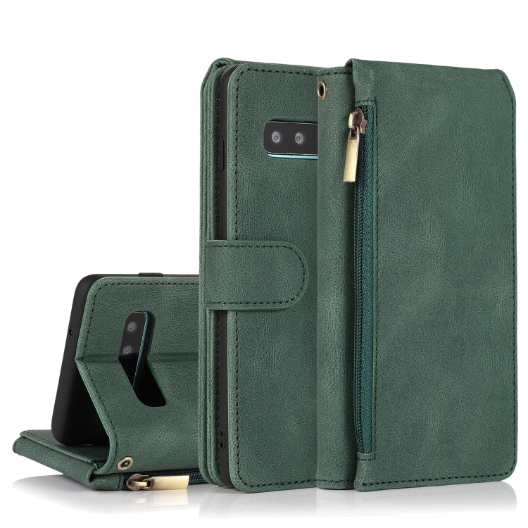 For Samsung Galaxy S10 Skin-feel Crazy Horse Texture Zipper Wallet Bag Horizontal Flip Leather Case with Holder & Card Slots & Wallet & Lanyard