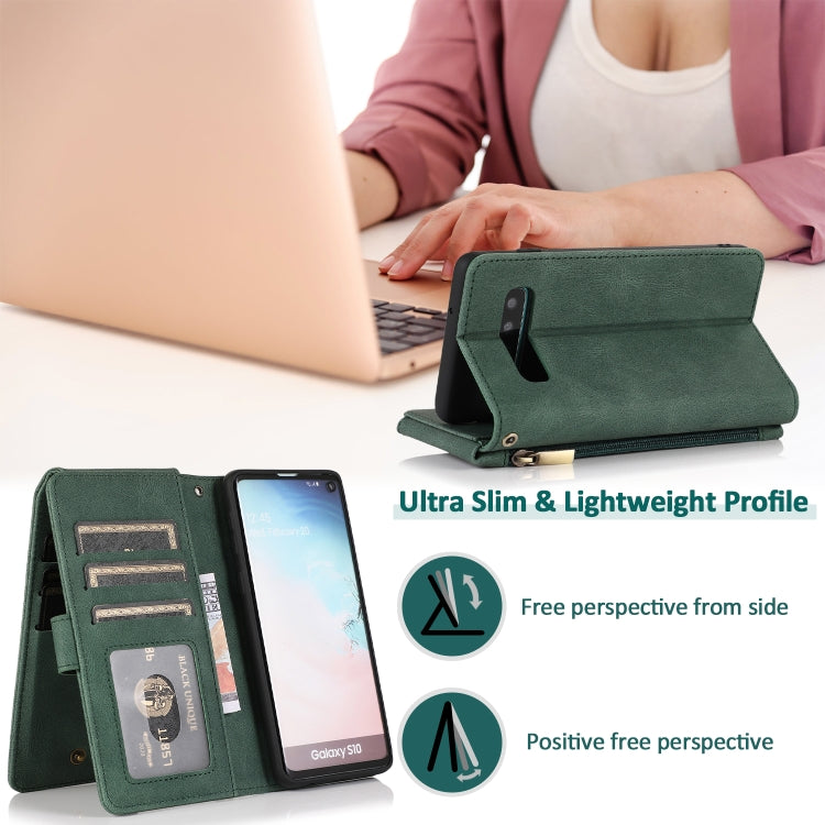 For Samsung Galaxy S10 Skin-feel Crazy Horse Texture Zipper Wallet Bag Horizontal Flip Leather Case with Holder & Card Slots & Wallet & Lanyard