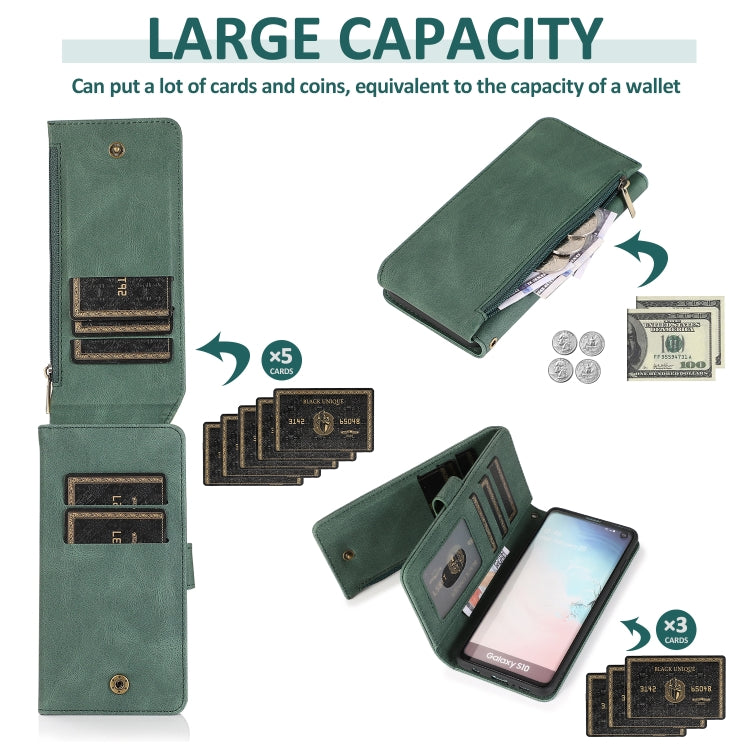 For Samsung Galaxy S10 Skin-feel Crazy Horse Texture Zipper Wallet Bag Horizontal Flip Leather Case with Holder & Card Slots & Wallet & Lanyard
