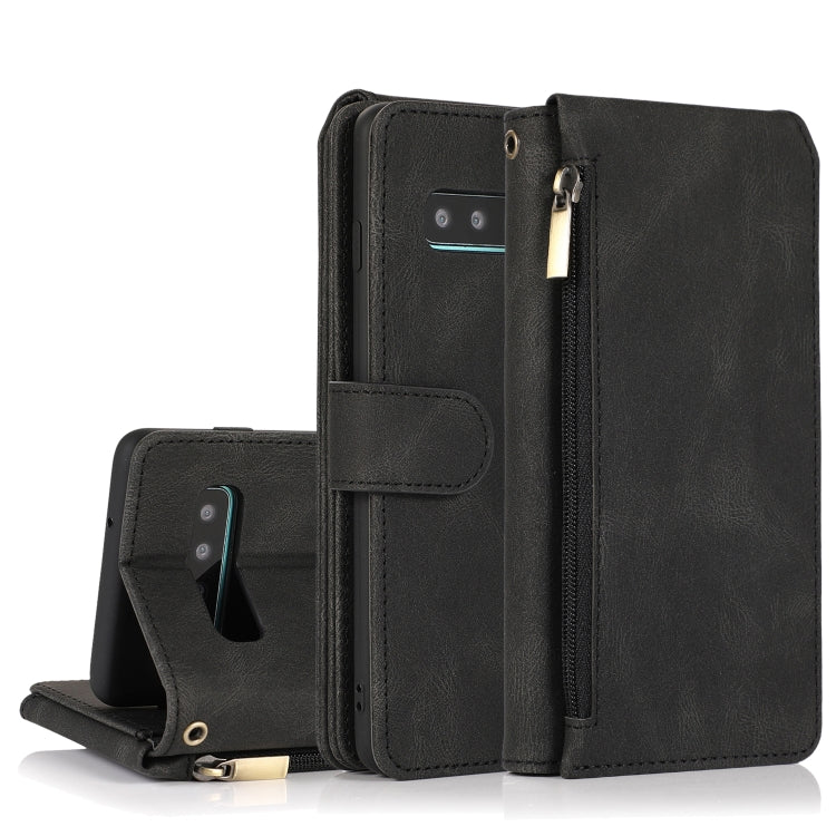 For Samsung Galaxy S10 Skin-feel Crazy Horse Texture Zipper Wallet Bag Horizontal Flip Leather Case with Holder & Card Slots & Wallet & Lanyard