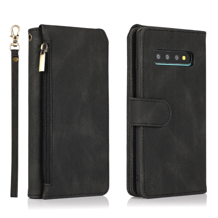For Samsung Galaxy S10 Skin-feel Crazy Horse Texture Zipper Wallet Bag Horizontal Flip Leather Case with Holder & Card Slots & Wallet & Lanyard