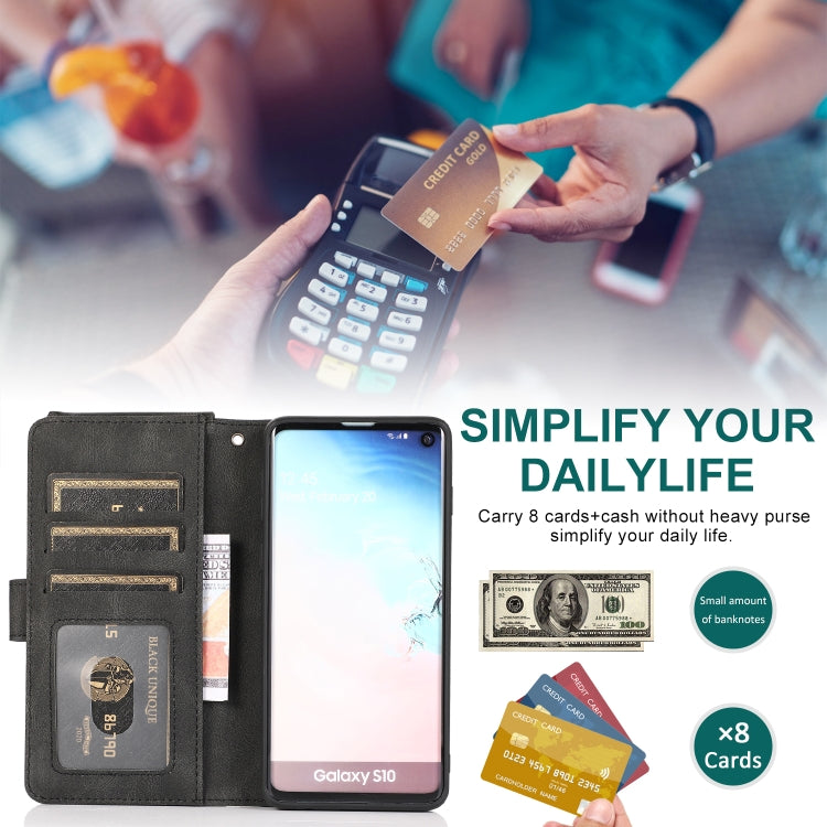 For Samsung Galaxy S10 Skin-feel Crazy Horse Texture Zipper Wallet Bag Horizontal Flip Leather Case with Holder & Card Slots & Wallet & Lanyard