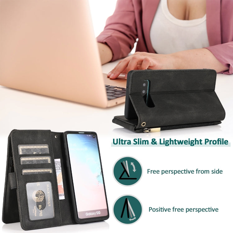 For Samsung Galaxy S10 Skin-feel Crazy Horse Texture Zipper Wallet Bag Horizontal Flip Leather Case with Holder & Card Slots & Wallet & Lanyard