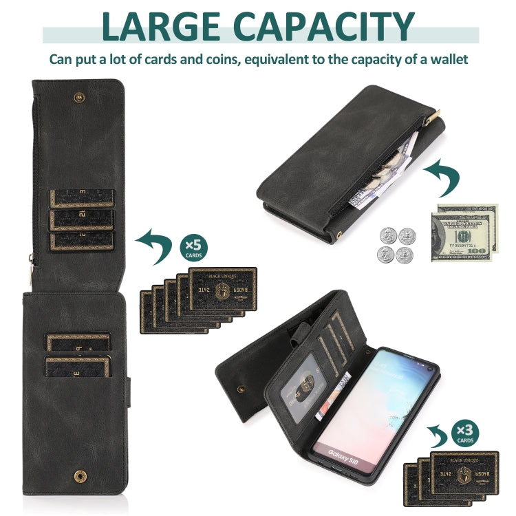 For Samsung Galaxy S10 Skin-feel Crazy Horse Texture Zipper Wallet Bag Horizontal Flip Leather Case with Holder & Card Slots & Wallet & Lanyard