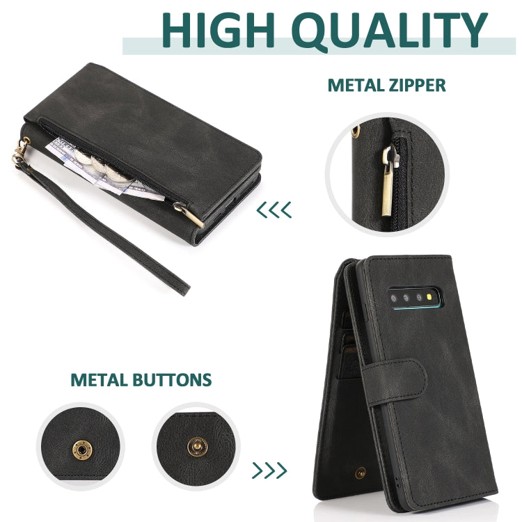 For Samsung Galaxy S10 Skin-feel Crazy Horse Texture Zipper Wallet Bag Horizontal Flip Leather Case with Holder & Card Slots & Wallet & Lanyard