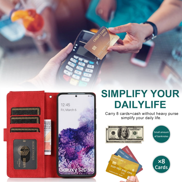 For Samsung Galaxy S20 Skin-feel Crazy Horse Texture Zipper Wallet Bag Horizontal Flip Leather Case with Holder & Card Slots & Wallet & Lanyard