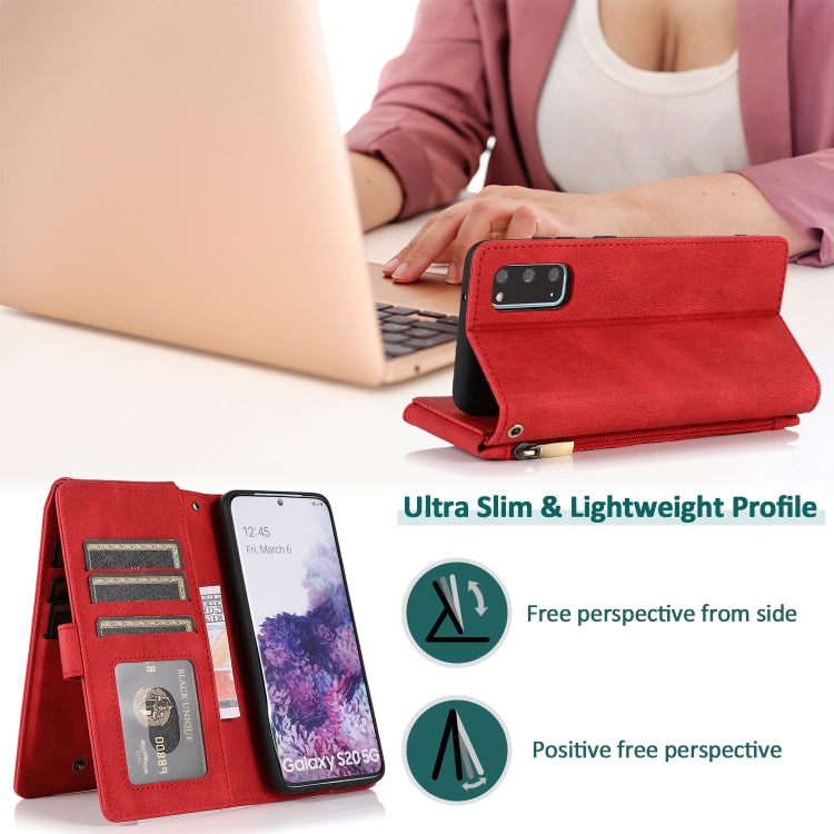 For Samsung Galaxy S20 Skin-feel Crazy Horse Texture Zipper Wallet Bag Horizontal Flip Leather Case with Holder & Card Slots & Wallet & Lanyard