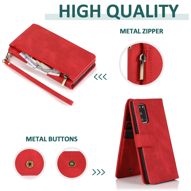 For Samsung Galaxy S20 Skin-feel Crazy Horse Texture Zipper Wallet Bag Horizontal Flip Leather Case with Holder & Card Slots & Wallet & Lanyard