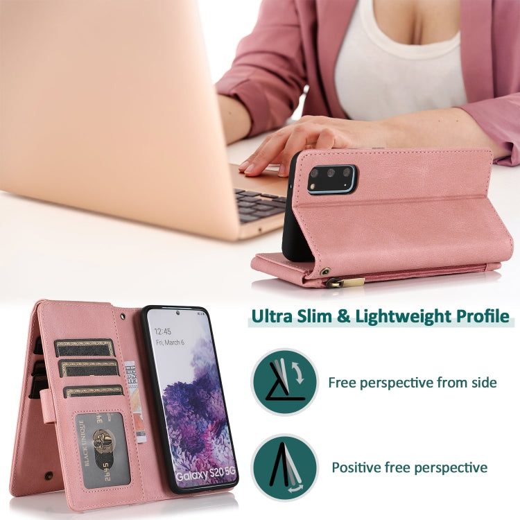 For Samsung Galaxy S20 Skin-feel Crazy Horse Texture Zipper Wallet Bag Horizontal Flip Leather Case with Holder & Card Slots & Wallet & Lanyard