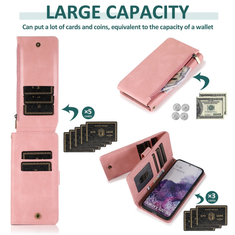 For Samsung Galaxy S20 Skin-feel Crazy Horse Texture Zipper Wallet Bag Horizontal Flip Leather Case with Holder & Card Slots & Wallet & Lanyard