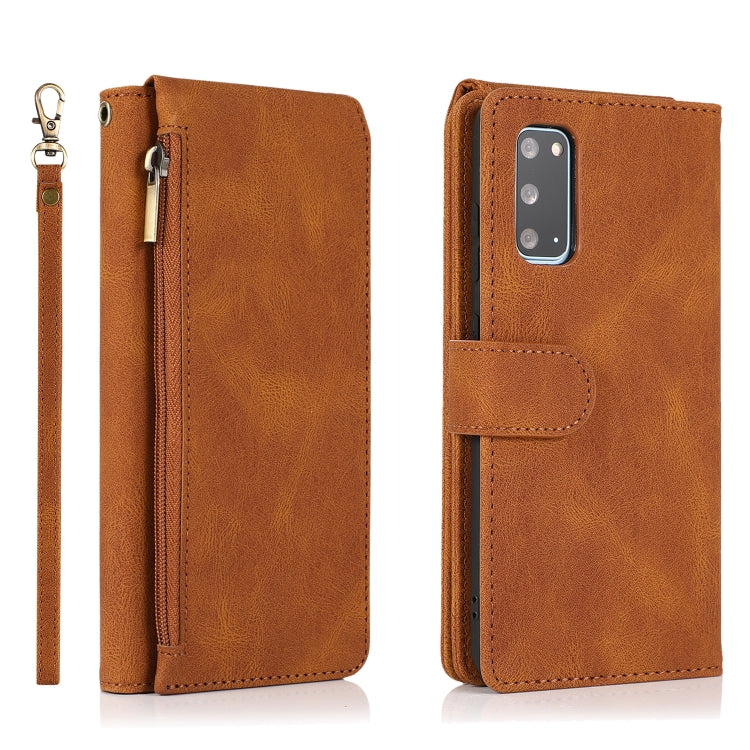 For Samsung Galaxy S20 Skin-feel Crazy Horse Texture Zipper Wallet Bag Horizontal Flip Leather Case with Holder & Card Slots & Wallet & Lanyard