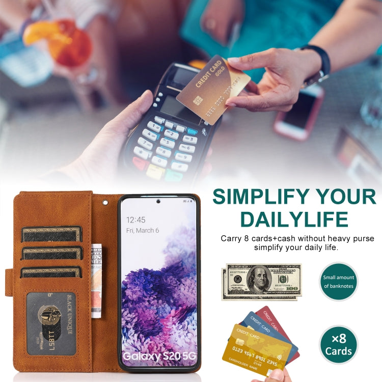 For Samsung Galaxy S20 Skin-feel Crazy Horse Texture Zipper Wallet Bag Horizontal Flip Leather Case with Holder & Card Slots & Wallet & Lanyard