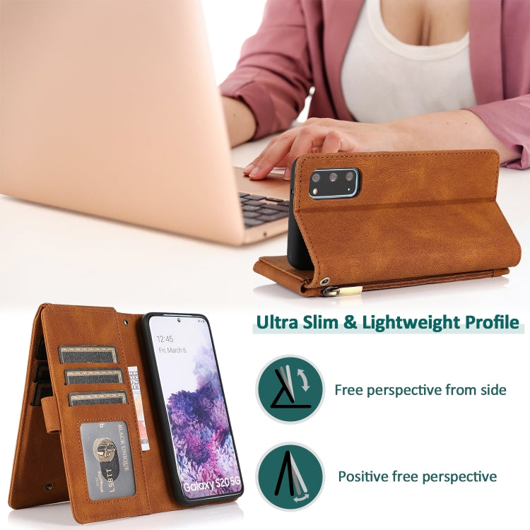 For Samsung Galaxy S20 Skin-feel Crazy Horse Texture Zipper Wallet Bag Horizontal Flip Leather Case with Holder & Card Slots & Wallet & Lanyard