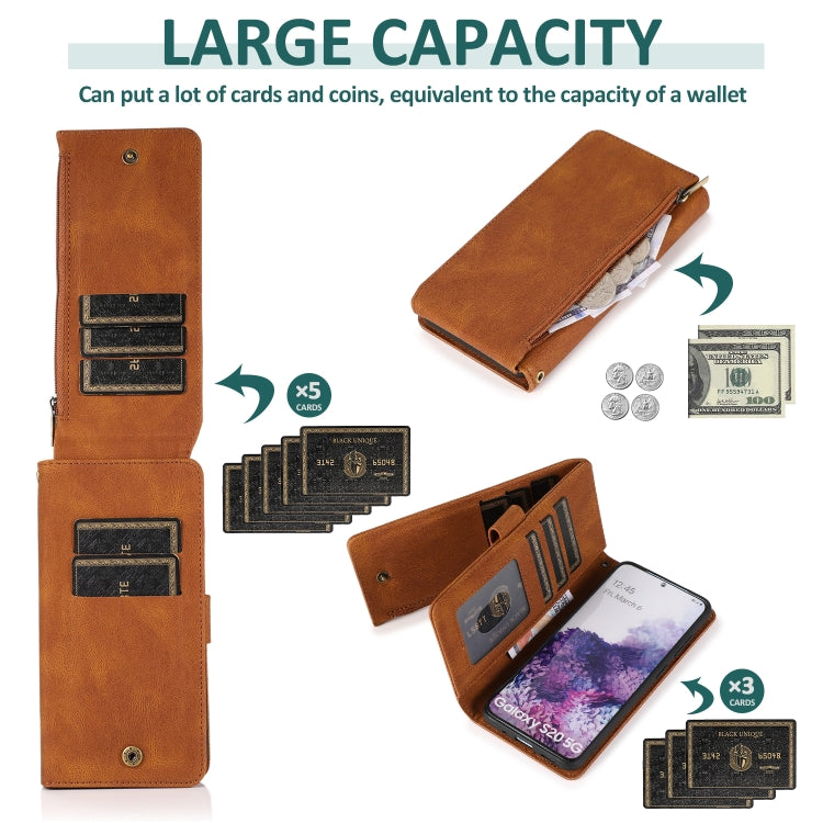 For Samsung Galaxy S20 Skin-feel Crazy Horse Texture Zipper Wallet Bag Horizontal Flip Leather Case with Holder & Card Slots & Wallet & Lanyard