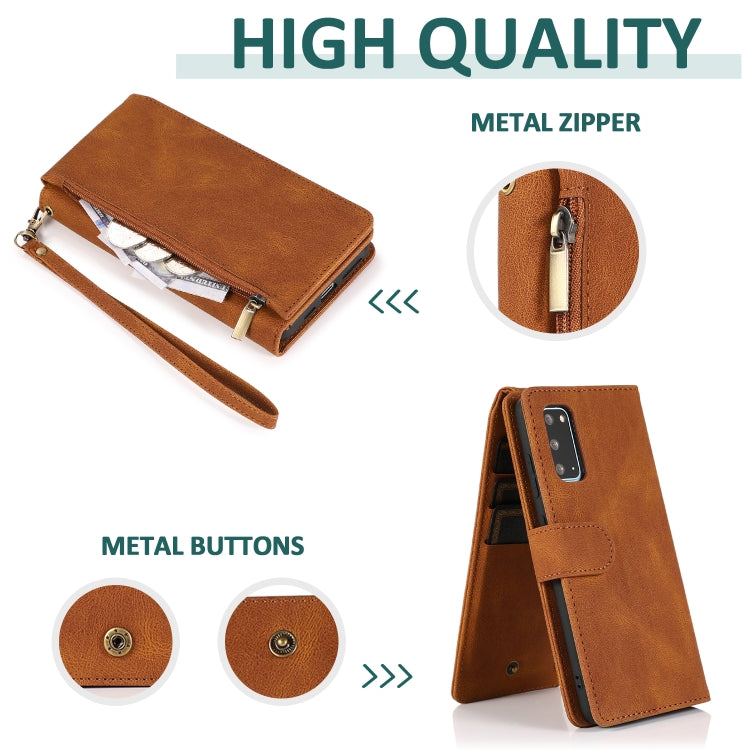 For Samsung Galaxy S20 Skin-feel Crazy Horse Texture Zipper Wallet Bag Horizontal Flip Leather Case with Holder & Card Slots & Wallet & Lanyard
