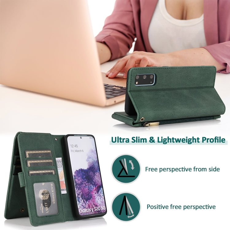 For Samsung Galaxy S20 Skin-feel Crazy Horse Texture Zipper Wallet Bag Horizontal Flip Leather Case with Holder & Card Slots & Wallet & Lanyard