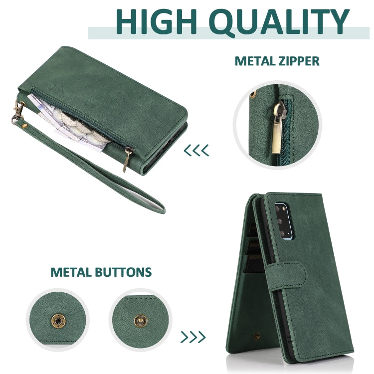 For Samsung Galaxy S20 Skin-feel Crazy Horse Texture Zipper Wallet Bag Horizontal Flip Leather Case with Holder & Card Slots & Wallet & Lanyard