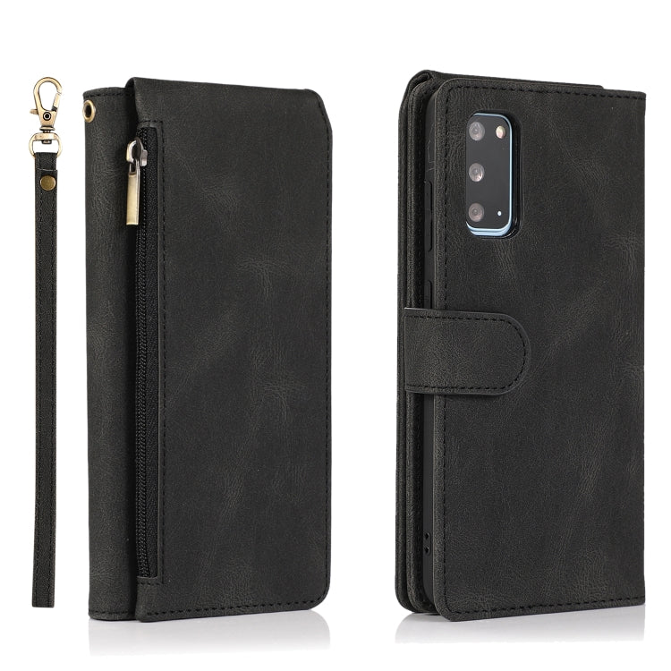 For Samsung Galaxy S20 Skin-feel Crazy Horse Texture Zipper Wallet Bag Horizontal Flip Leather Case with Holder & Card Slots & Wallet & Lanyard