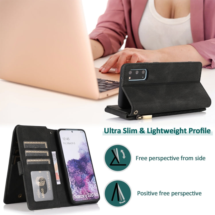 For Samsung Galaxy S20 Skin-feel Crazy Horse Texture Zipper Wallet Bag Horizontal Flip Leather Case with Holder & Card Slots & Wallet & Lanyard