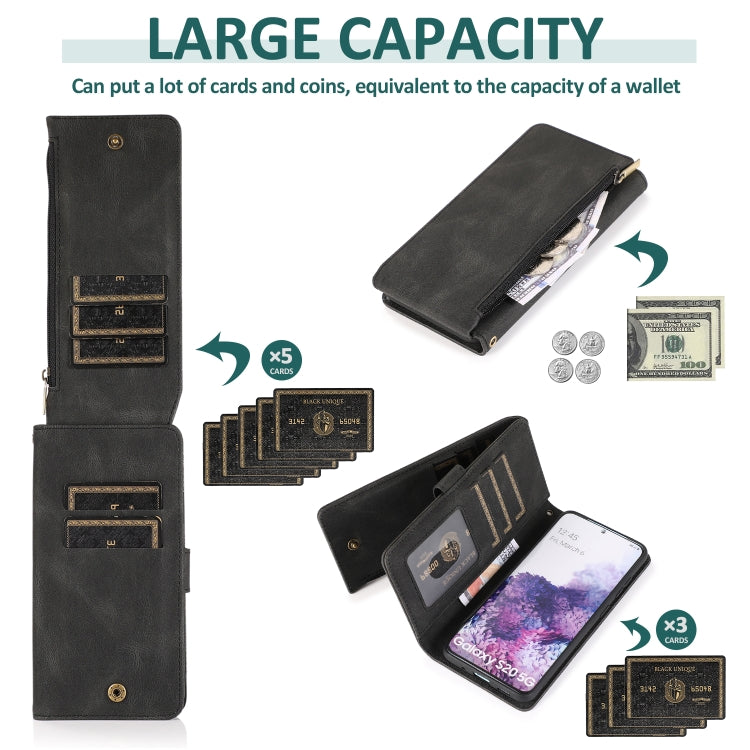For Samsung Galaxy S20 Skin-feel Crazy Horse Texture Zipper Wallet Bag Horizontal Flip Leather Case with Holder & Card Slots & Wallet & Lanyard