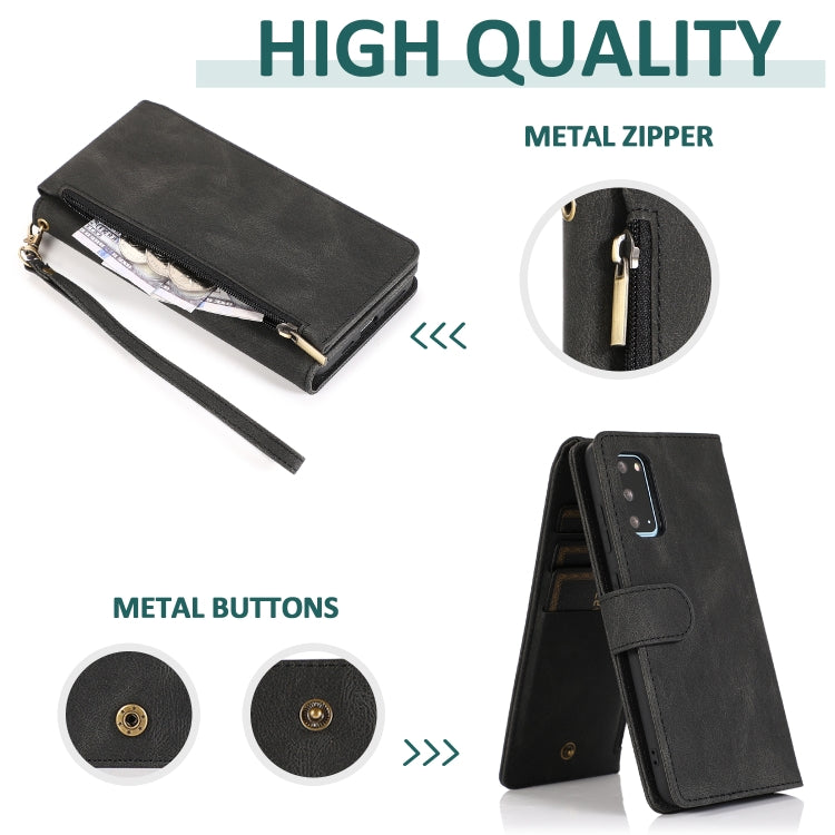 For Samsung Galaxy S20 Skin-feel Crazy Horse Texture Zipper Wallet Bag Horizontal Flip Leather Case with Holder & Card Slots & Wallet & Lanyard