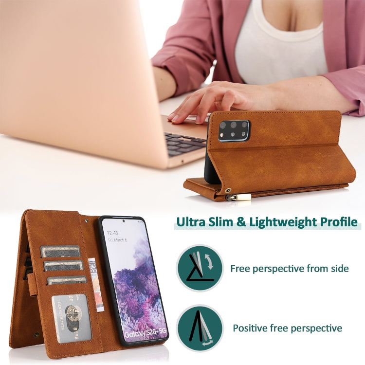 For Samsung Galaxy S20+ Skin-feel Crazy Horse Texture Zipper Wallet Bag Horizontal Flip Leather Case with Holder & Card Slots & Wallet & Lanyard