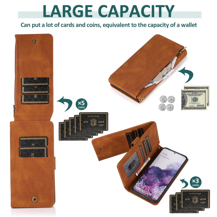 For Samsung Galaxy S20+ Skin-feel Crazy Horse Texture Zipper Wallet Bag Horizontal Flip Leather Case with Holder & Card Slots & Wallet & Lanyard