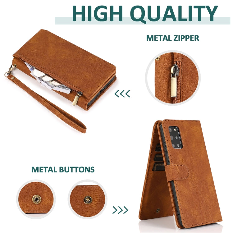 For Samsung Galaxy S20+ Skin-feel Crazy Horse Texture Zipper Wallet Bag Horizontal Flip Leather Case with Holder & Card Slots & Wallet & Lanyard