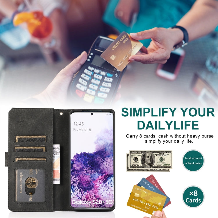 For Samsung Galaxy S20+ Skin-feel Crazy Horse Texture Zipper Wallet Bag Horizontal Flip Leather Case with Holder & Card Slots & Wallet & Lanyard