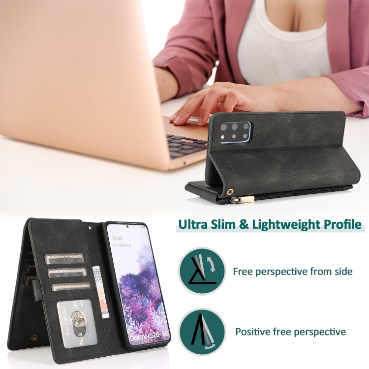 For Samsung Galaxy S20+ Skin-feel Crazy Horse Texture Zipper Wallet Bag Horizontal Flip Leather Case with Holder & Card Slots & Wallet & Lanyard